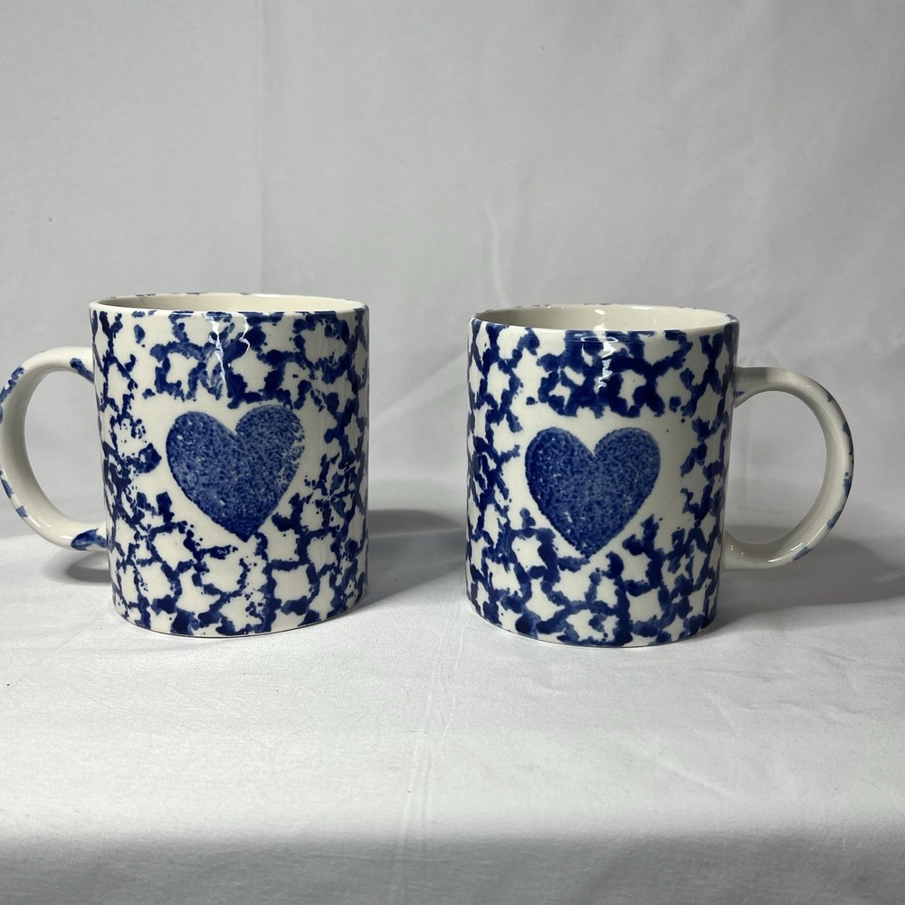Vintage Gibson Colbalt Blue Sponge Paint Heart Stoneware Mug - Coffee Tea Cup